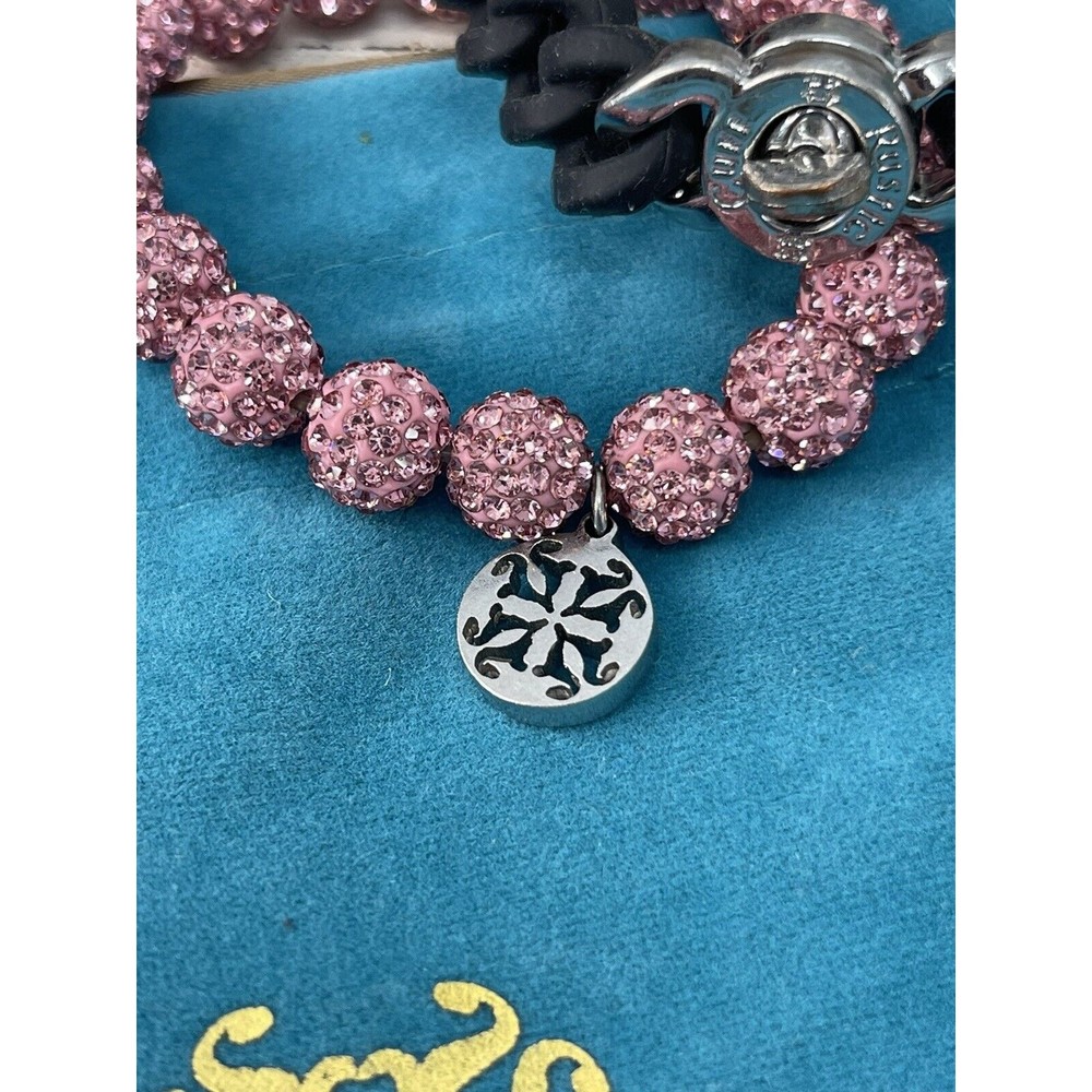 Rustic Cuff Pink Emmerson Beaded Bracelet Silicone black‎ set With Dust Bag - Picture 2 of 3